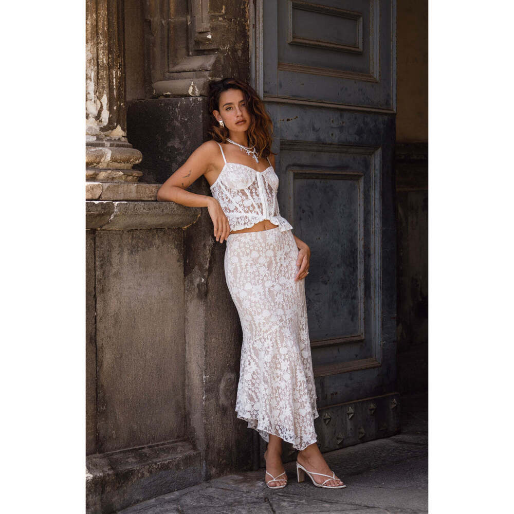 12th Tribe Ivory Lace Maxi Skirt